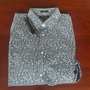 Mens Banana Republic No Iron 100% Cotton Long Sleeve Button Down Shirt blue